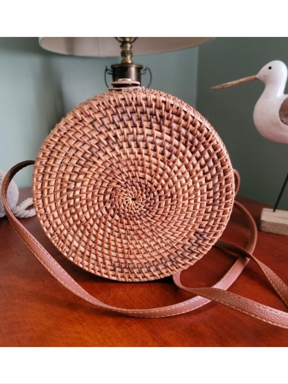 Round Rattan Wicker Crossbody Bag Bali Style Woven Purse